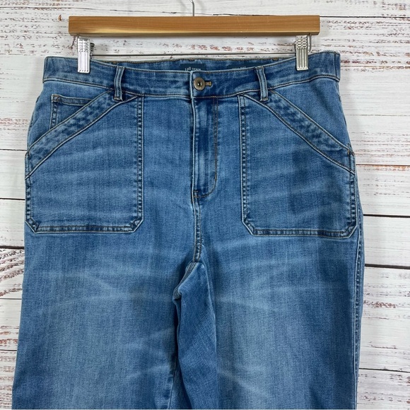 J.Jill Blue Patch Pockets Cuffed Hem Denim Jeans - Picture 4 of 15